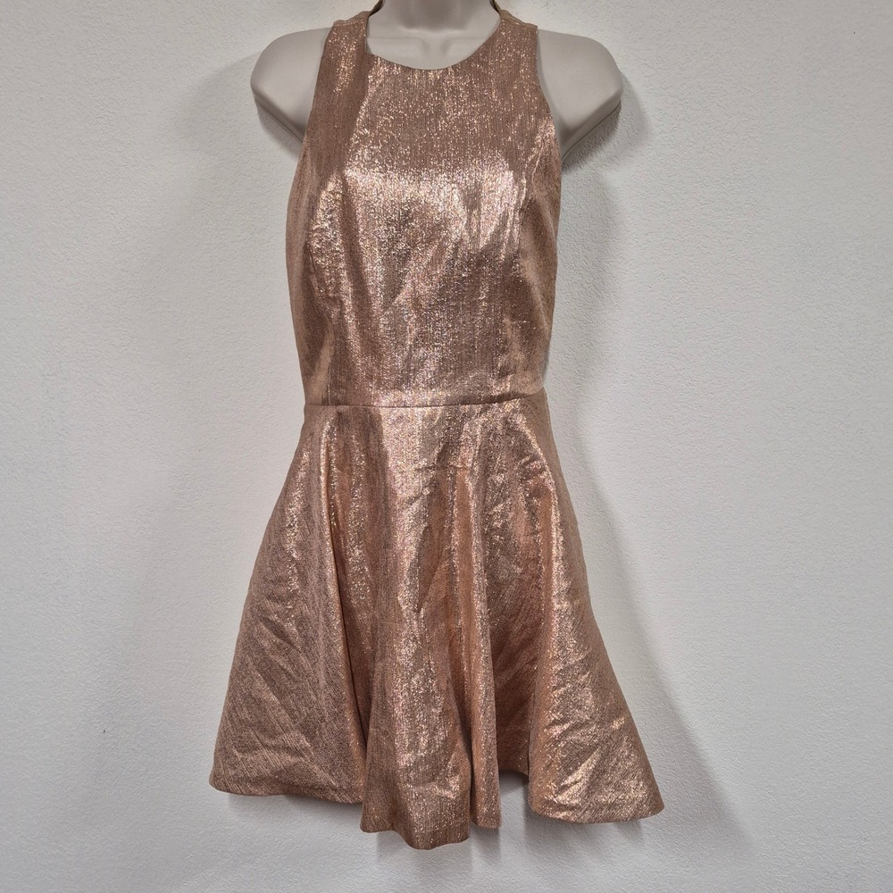 Alice + Olivia Lurex Silk Mini Dress 6 Rose Gold Metallic Cocktail Party